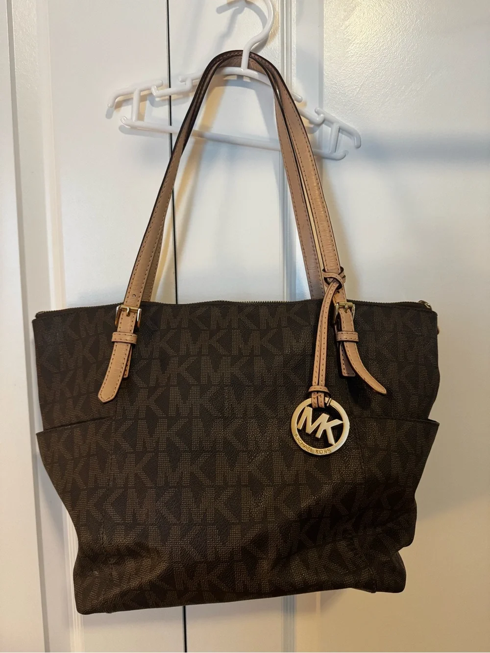 Michael Kors Brown Signature Canvas Tote with Tan Leather Straps